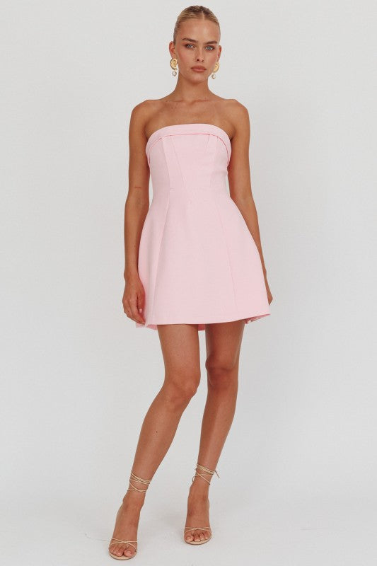 Blush Fold Strapless Mini Dress