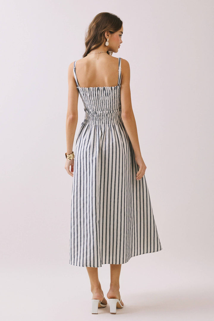 Port Café Striped Linen Midi Dress