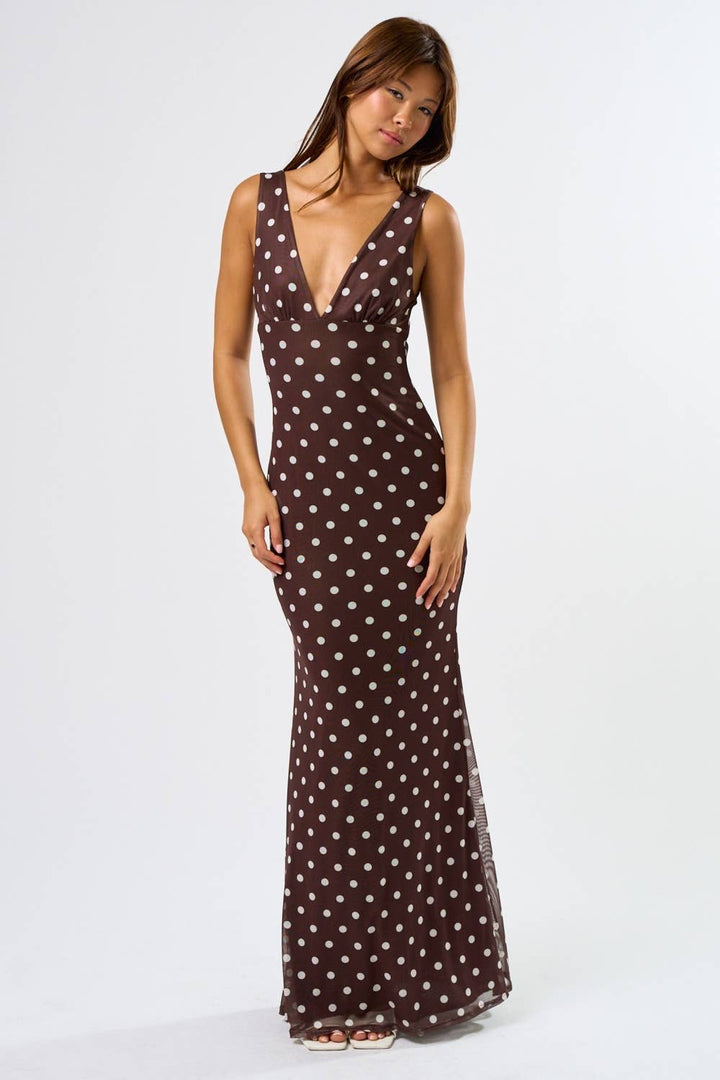 Espresso Nights Polka Dot Maxi Dress