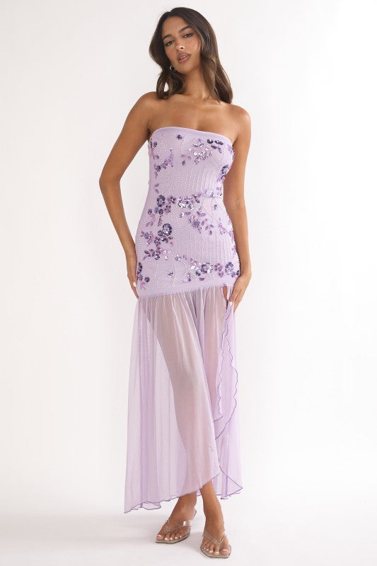 Jezra Strapless Sequin Maxi Dress
