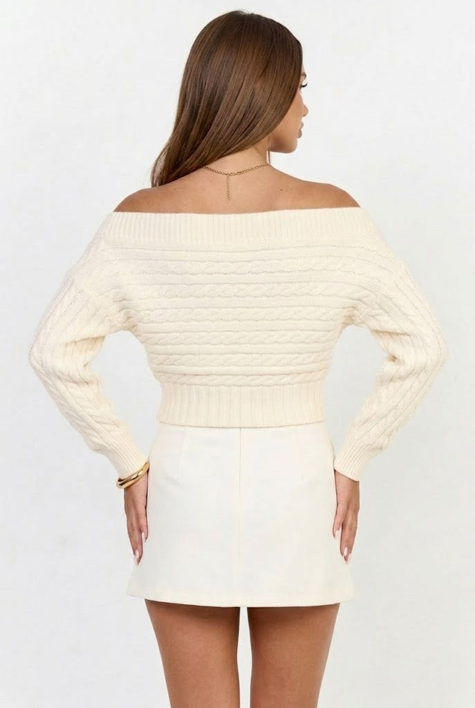 Sutton Off-Shoulder Cable Knit Cardigan
