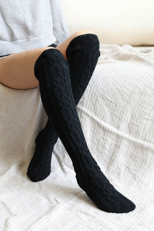 Knee-High Cable Knitted Socks