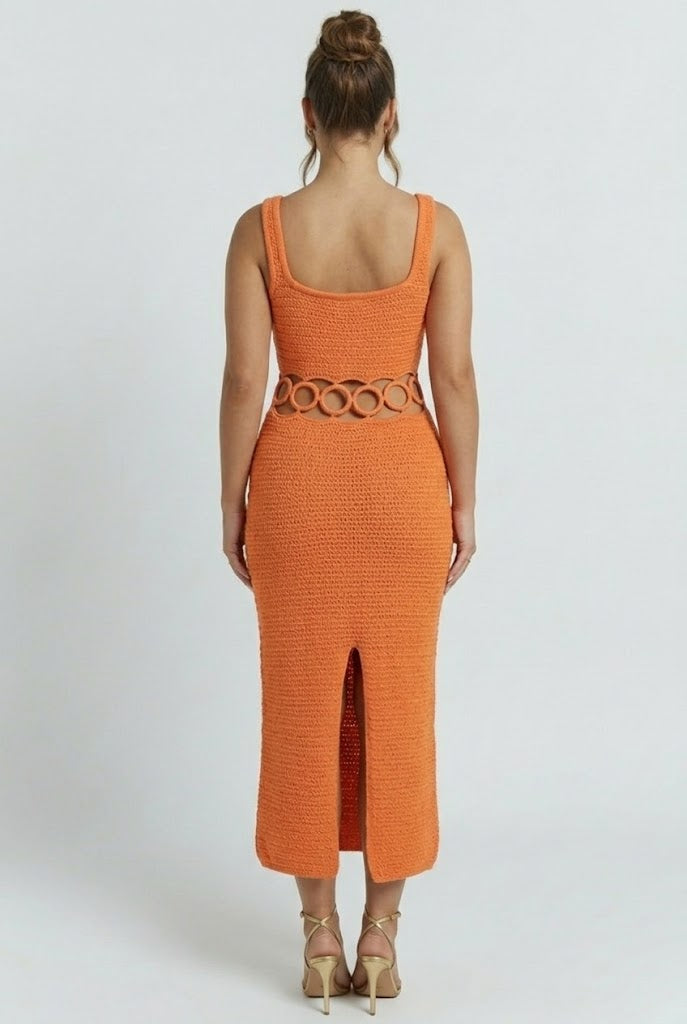 Bali Square Neck Sleeveless Crochet Midi Dress