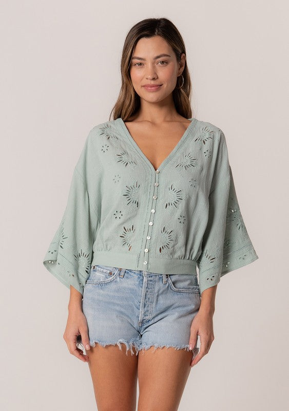 Along The Coast Eyelet Embroidered Blouse Top