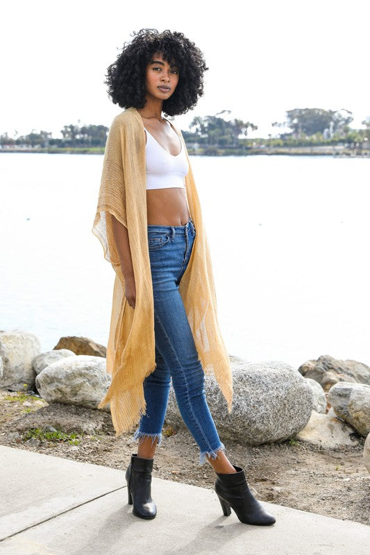 Minimalist Woven Sequin Border Fringe Trimmed Kimono - Final Sale