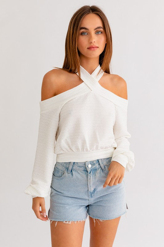 Cool Breeze Cold Shoulder Long Sleeve Top - Large - Final Sale