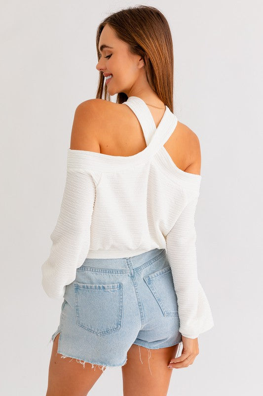 Cool Breeze Cold Shoulder Long Sleeve Top - Large - Final Sale