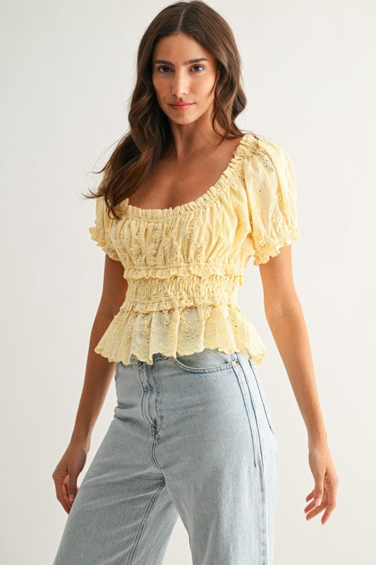 Limoncella Embroidered Peplum Blouse