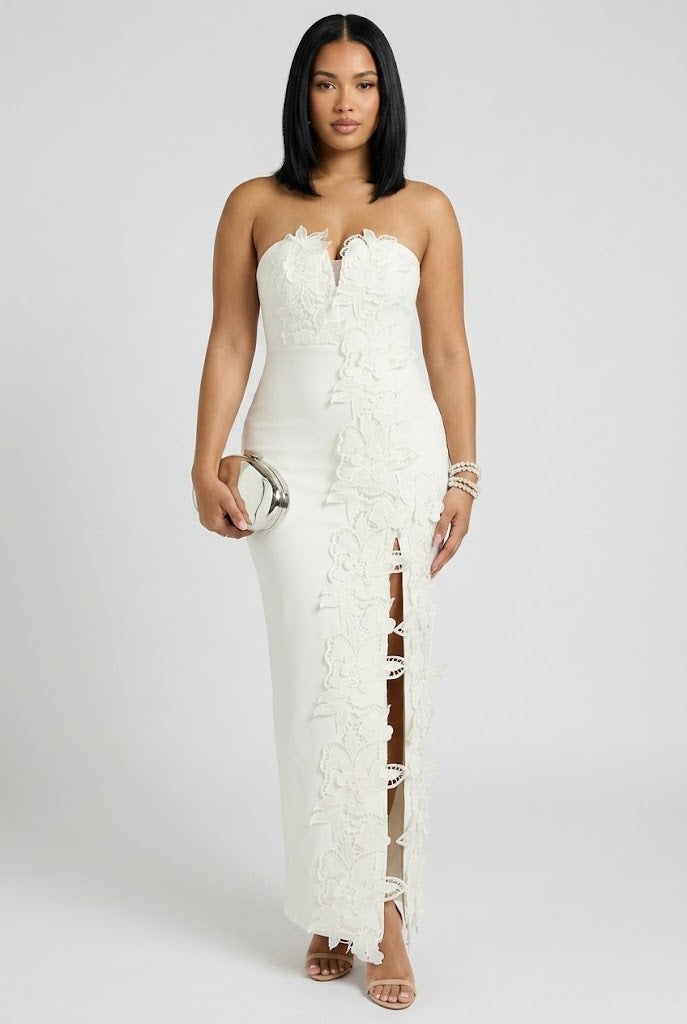 Éloise Ceremony Floral Appliqué Column Maxi Dress