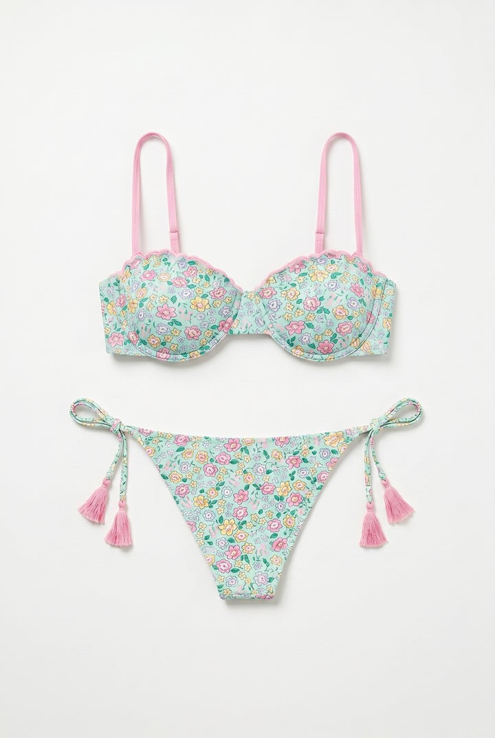 Green Floral Dreamy Tassels Bikini