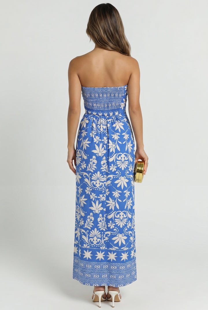Blue Tile Linen Maxi Dress