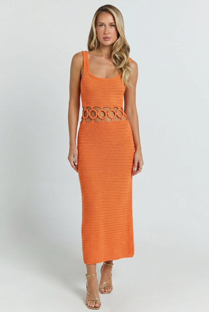 Bali Square Neck Sleeveless Crochet Midi Dress