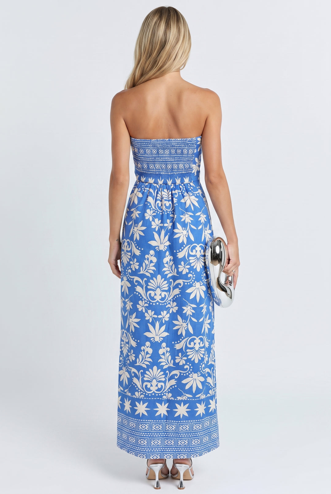 Blue Tile Linen Maxi Dress