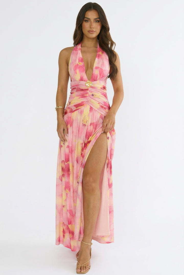 Blush Sunset Halter Maxi Dress