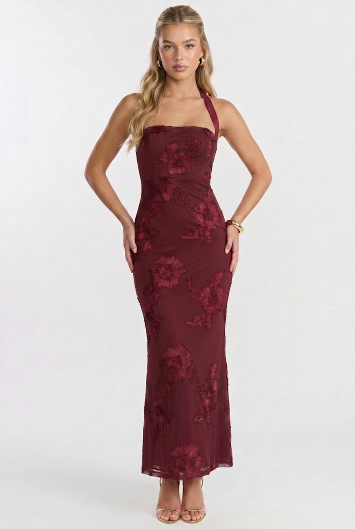 Bordeaux Nights Floral Midi Dress
