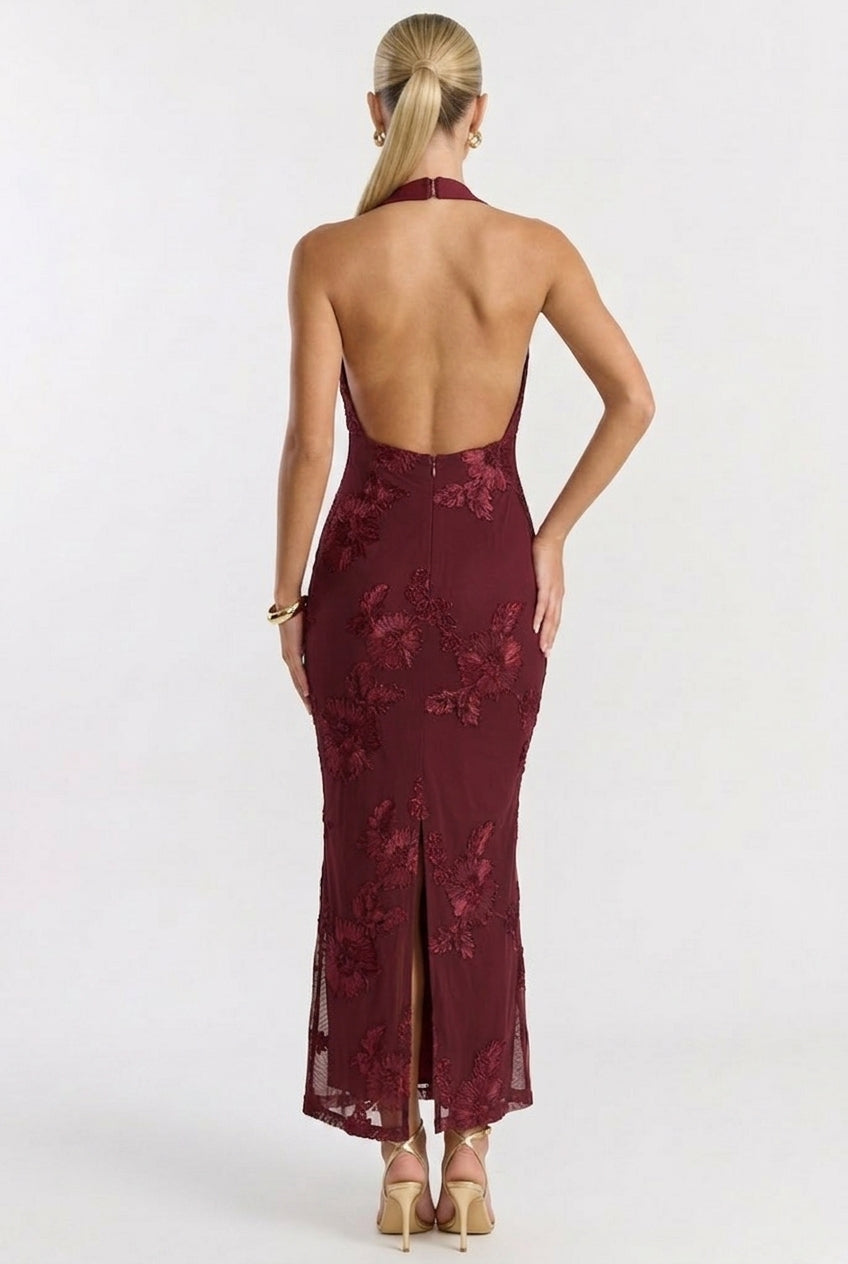 Bordeaux Nights Floral Midi Dress