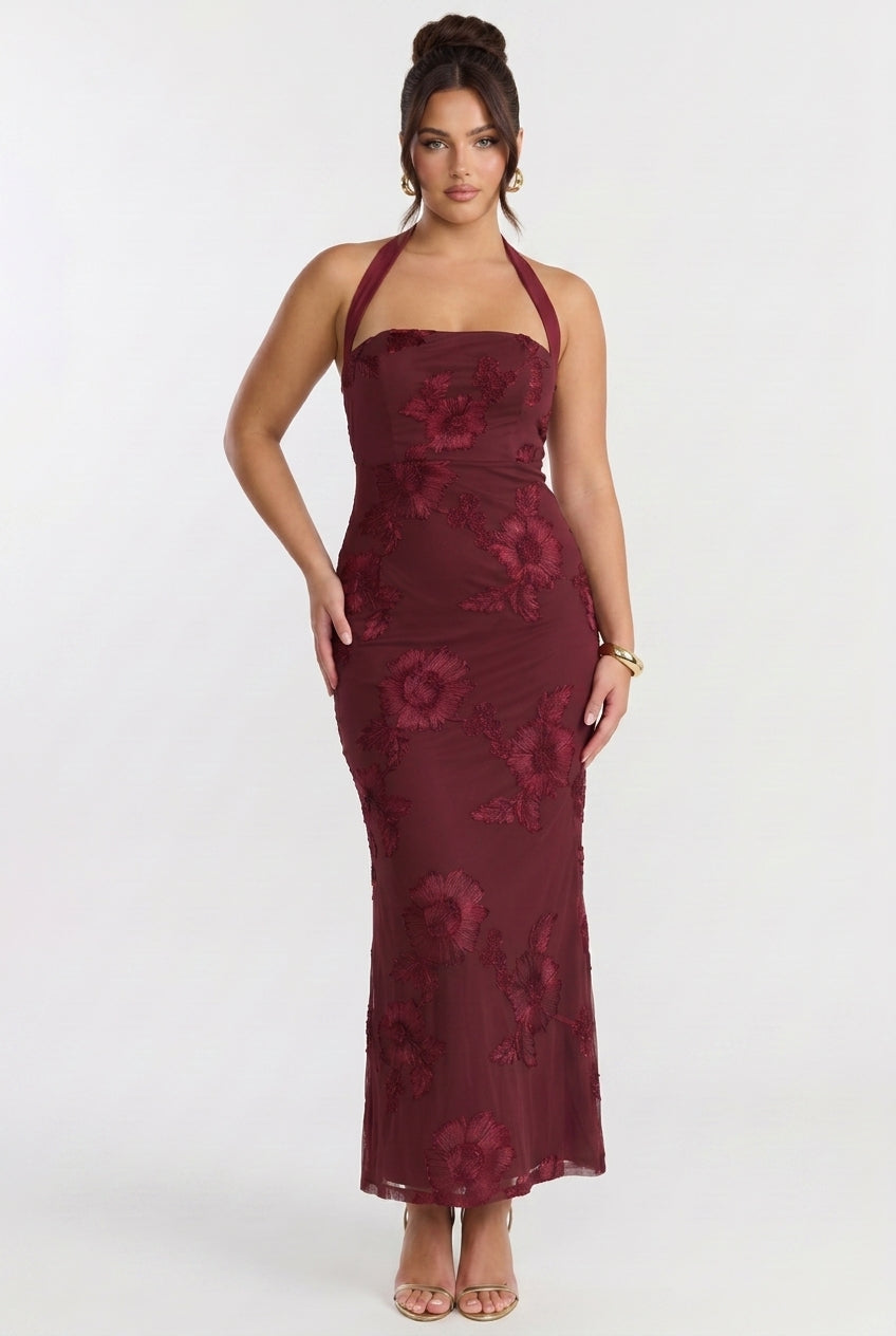 Bordeaux Nights Floral Midi Dress