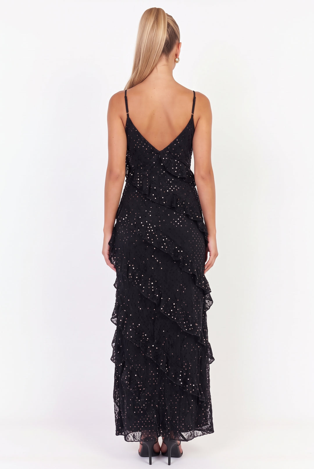 Celestelle Sequin Tiered Maxi Dress