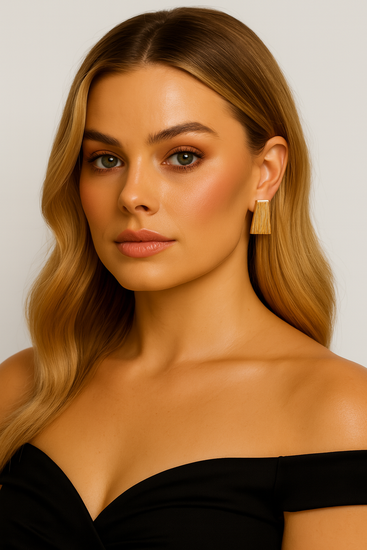 Ridged Rectangle Shield Stud Earrings