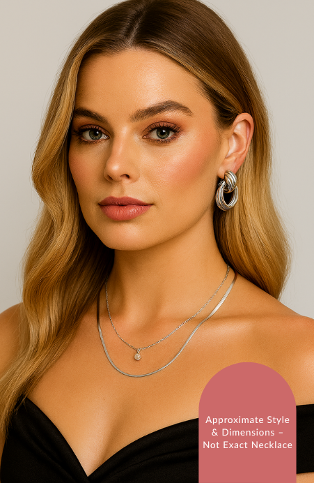 Gem Pendant Silver Layered Chain Necklace