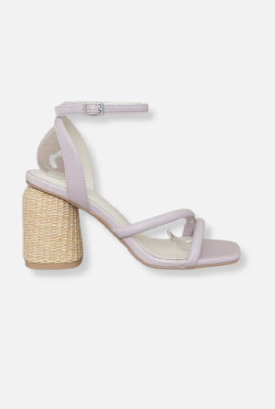 Vegan Alaia Lavender Strappy Raffia Heel Sandal