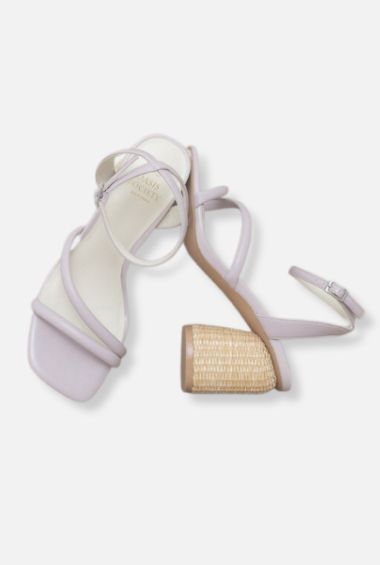 Vegan Alaia Lavender Strappy Raffia Heel Sandal