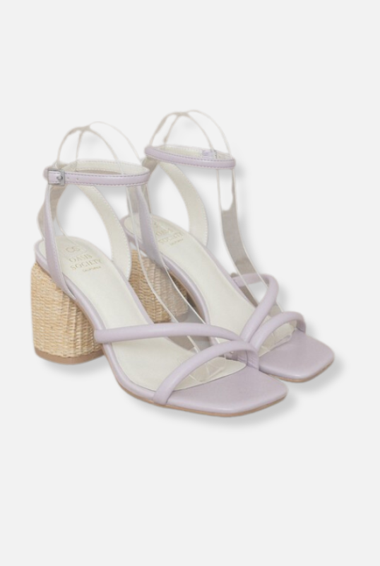 Vegan Alaia Lavender Strappy Raffia Heel Sandal