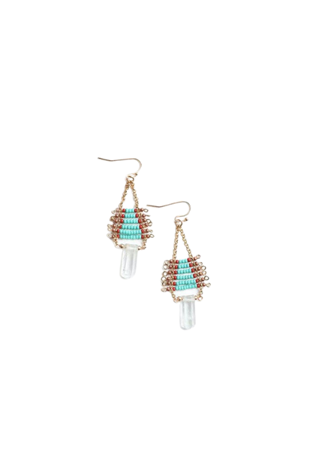 Aqua Beaded Crystal Drop Earrings - Final Sale