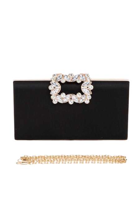 Crystal Buckle Metallic Box Clutch Bag