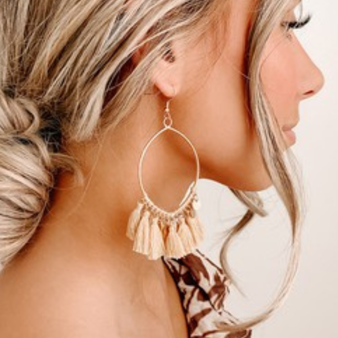 Tan Tassel Dangle Earrings