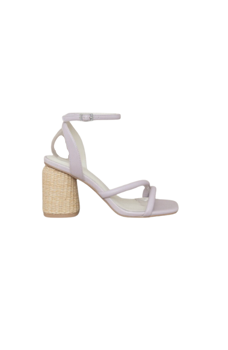 Vegan Alaia Lavender Strappy Raffia Heel Sandal