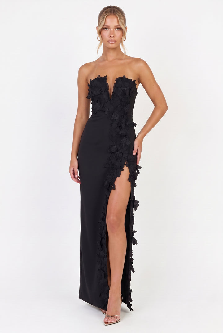 Éloise Floral Appliqué Column Maxi Dress