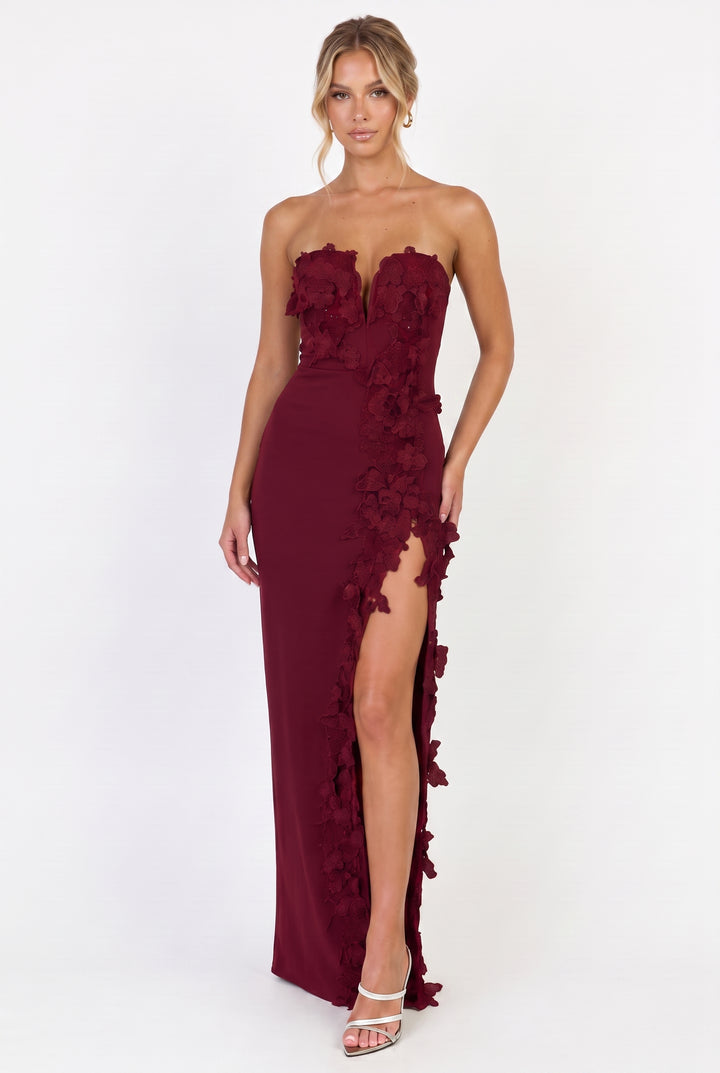 Éloise Floral Appliqué Column Maxi Dress