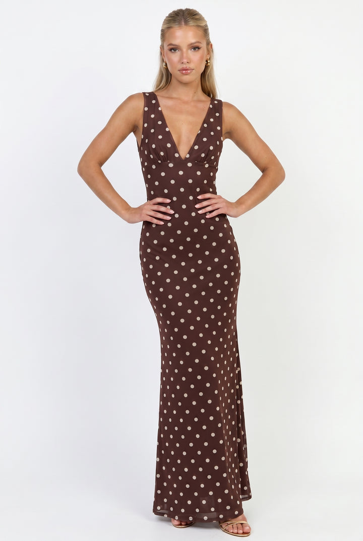 Espresso Nights Polka Dot Maxi Dress