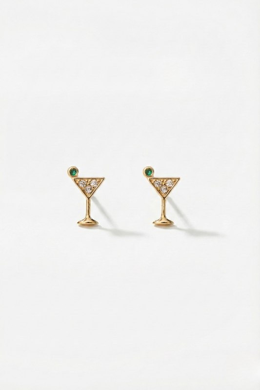 Golden Martini Stud Earrings