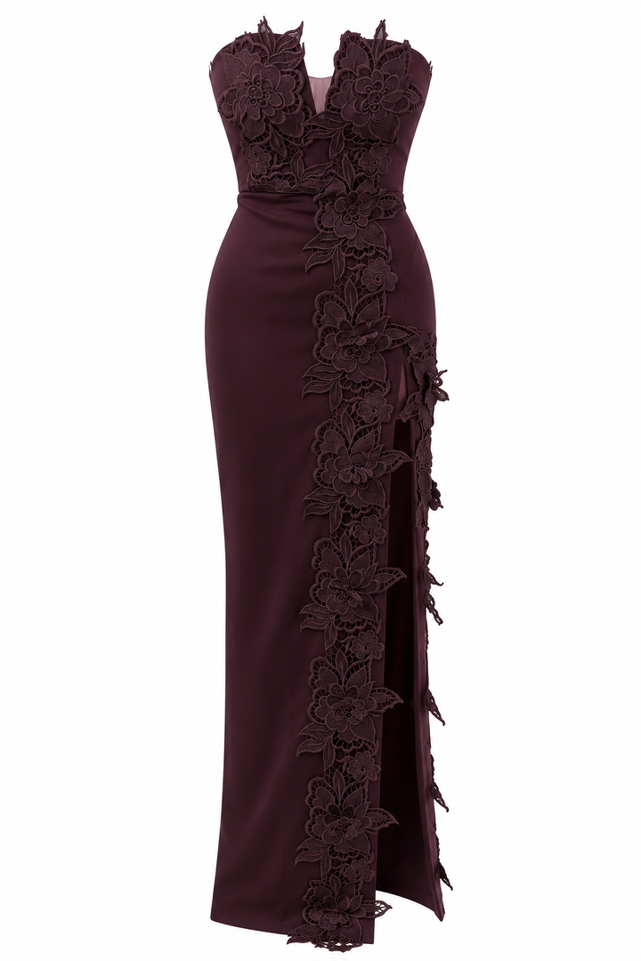 Éloise Floral Appliqué Column Maxi Dress