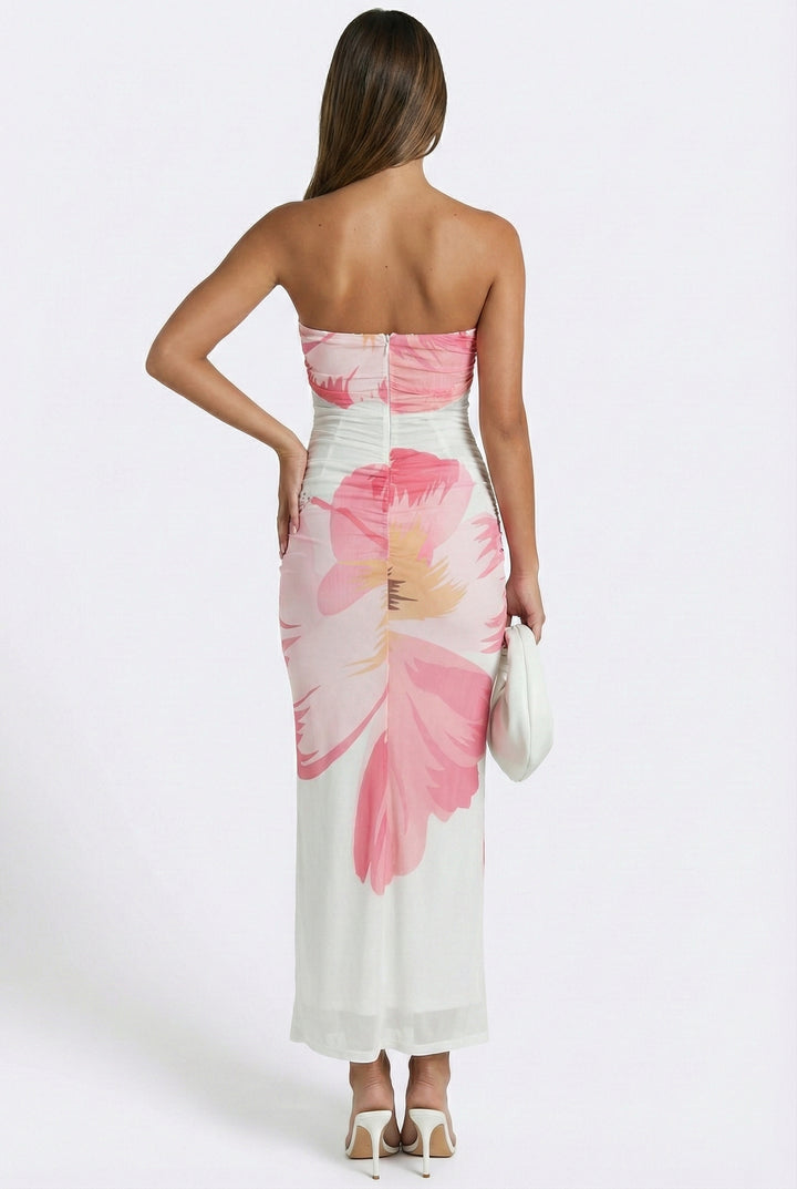 Oliana Sheer Waist Floral Maxi Dress White