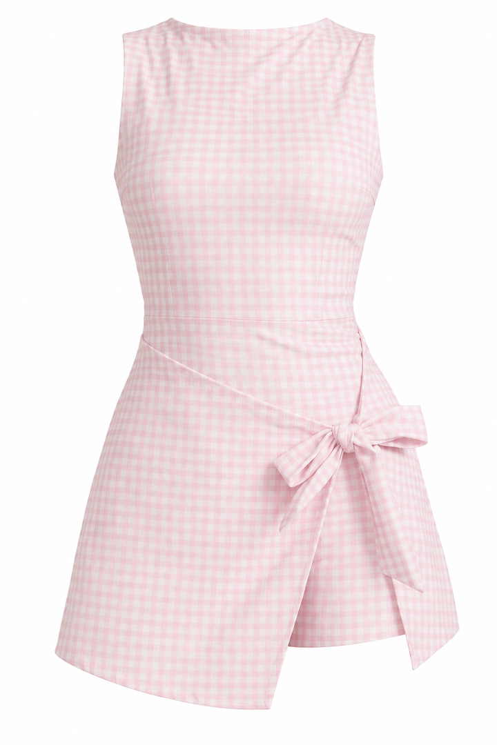 Gingham Charm Wrap Mini Dress