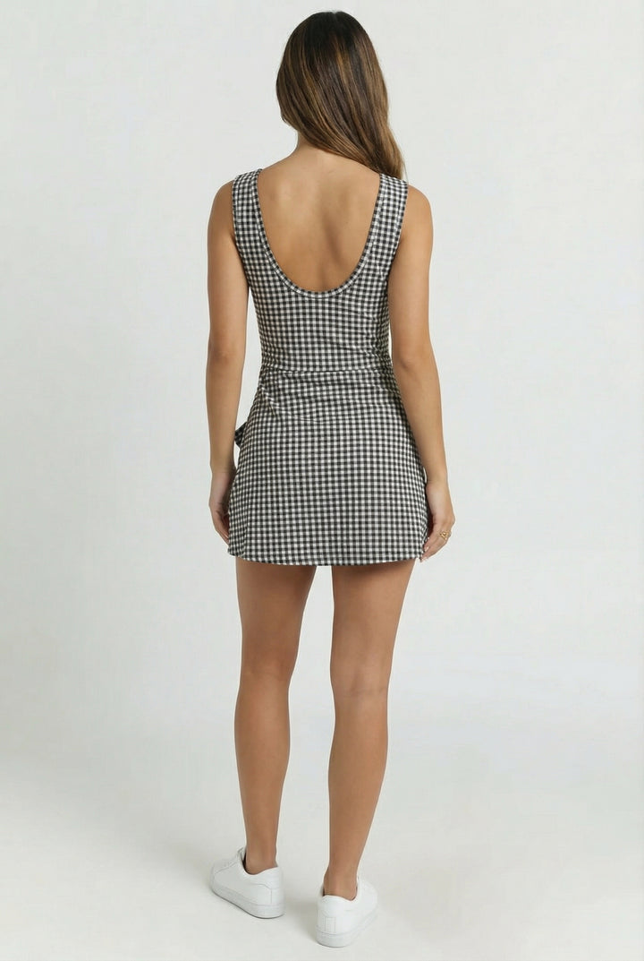 Gingham Charm Wrap Mini Dress