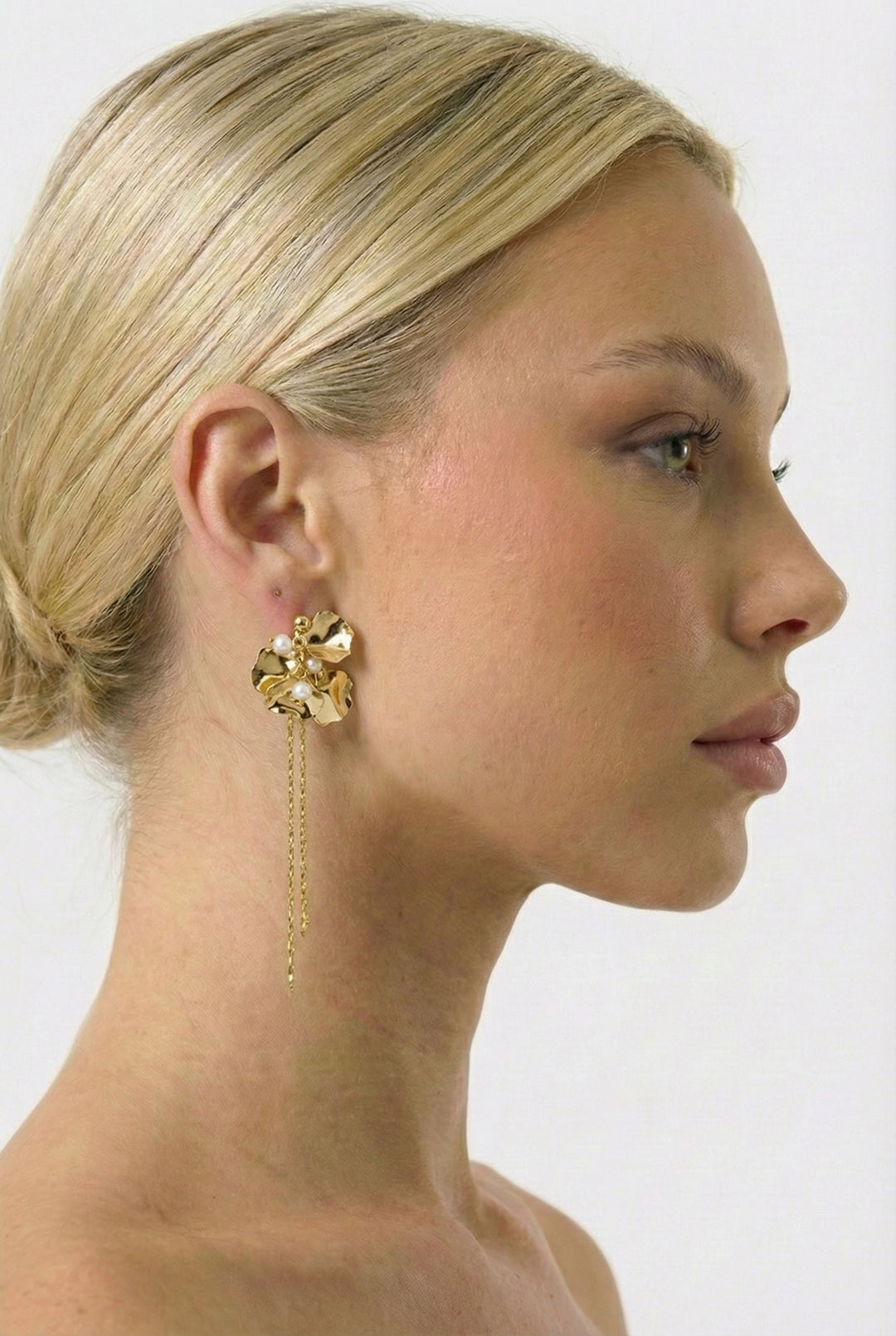 Gold Flower Petal Dangle Earrings