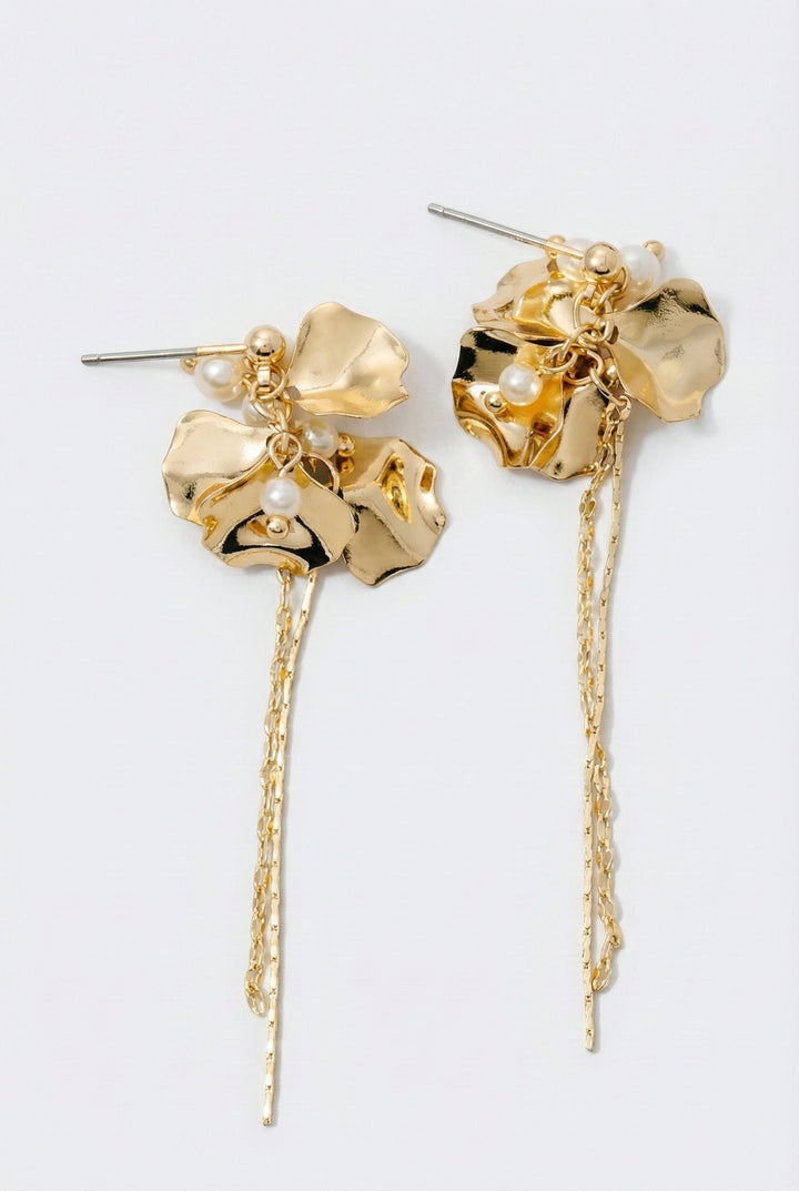 Gold Flower Petal Dangle Earrings