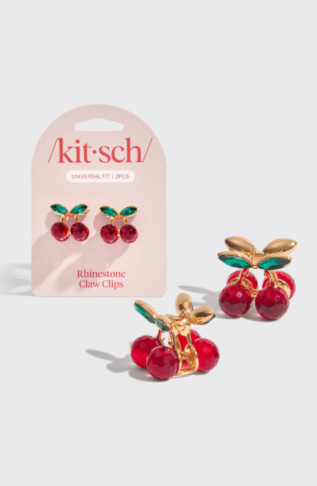 KITSCH Cherry Rhinestone Mini Claw Clips Set