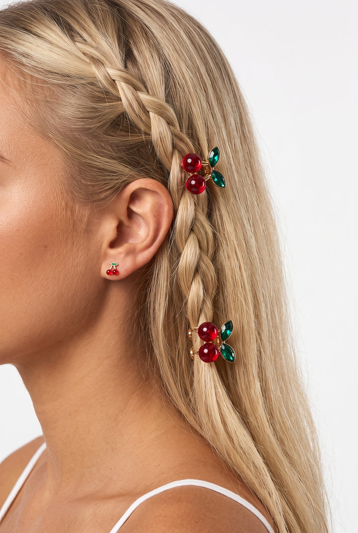 Cherry Rhinestone Mini Claw Clip Set
