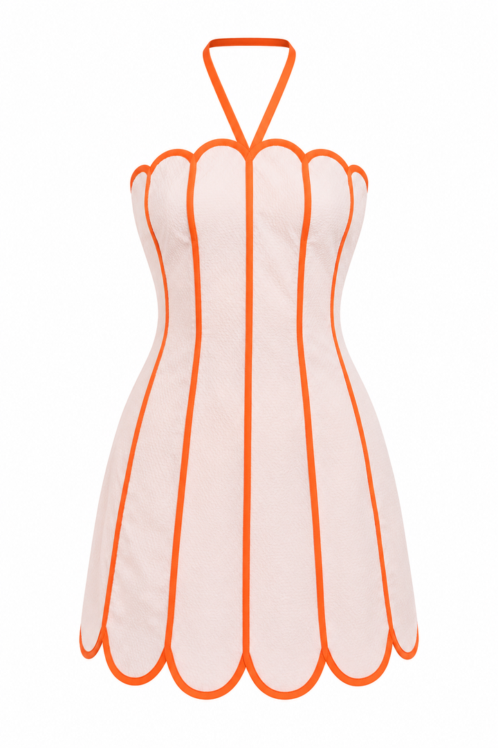 Lenny Scalloped Linen Halter Mini Dress