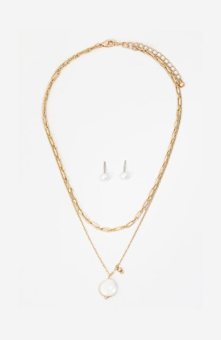 Pearl Drop Chain Layer Necklace Set