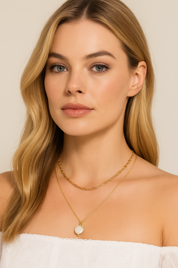 Pearl Drop Chain Layer Necklace Set