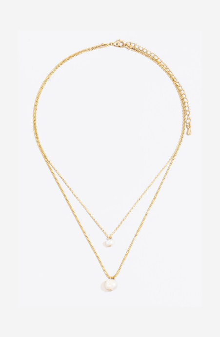 Double Pearl Drop Dainty Layer Necklace