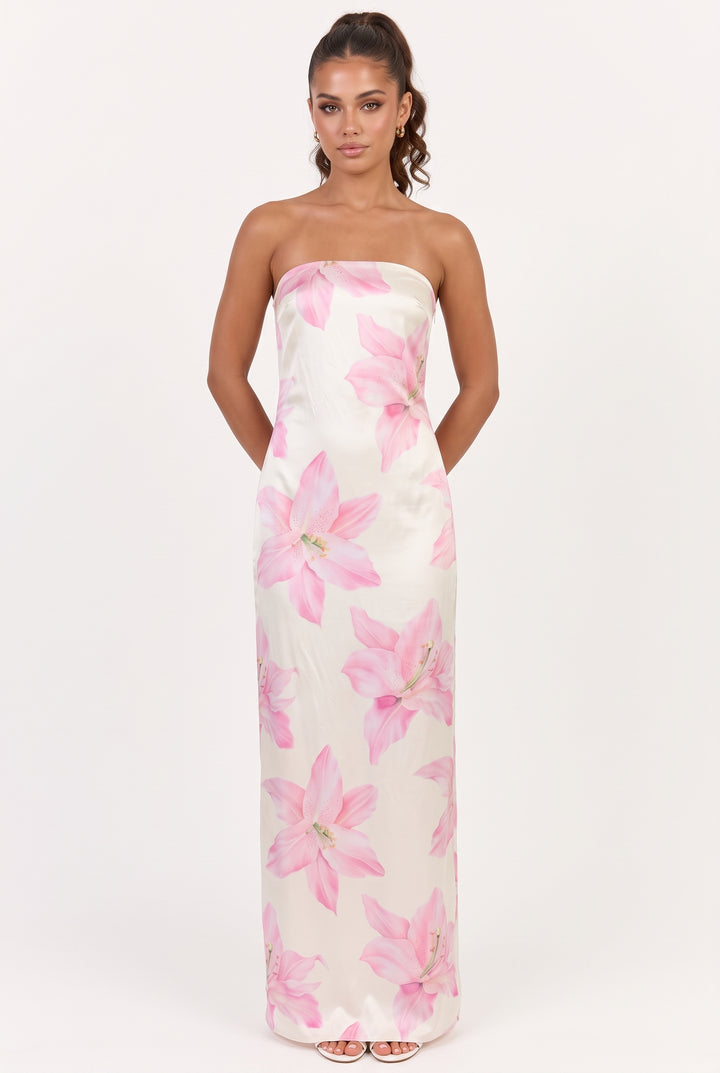 Petal Veil Strapless Maxi Dress
