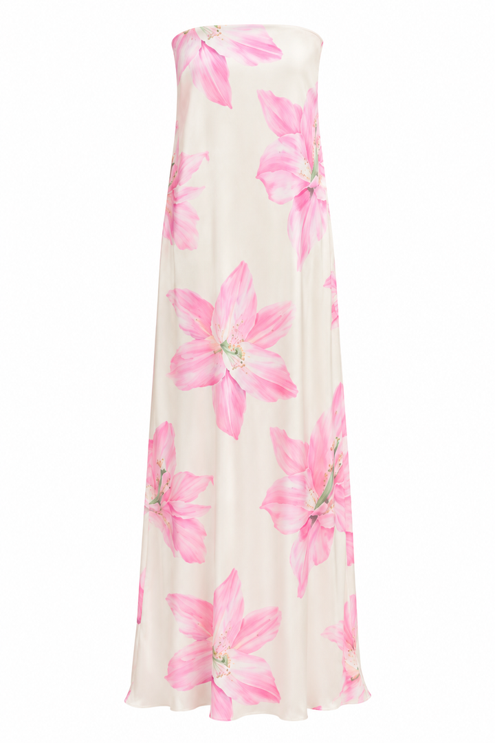 Petal Veil Strapless Maxi Dress
