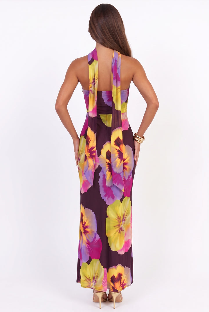 Pansies in Palm Beach Scarf Maxi Dress